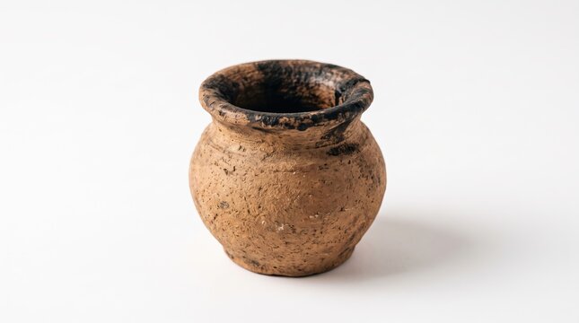 Small old rustic handmade clay pot