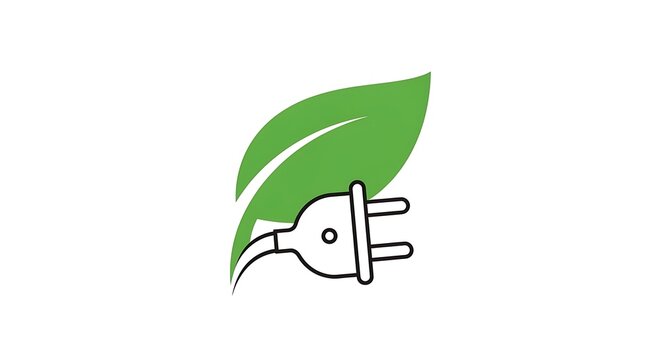 Green leaf power plug icon symbolizing clean electric energy and sustainable transport