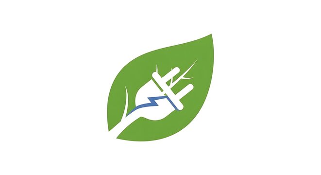 Green leaf icon with electric plug symbol for sustainable energy concept