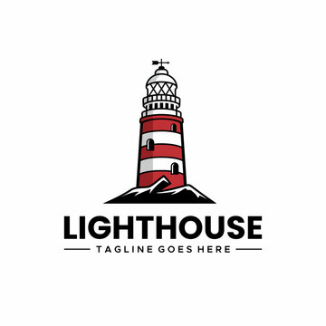 Vector logo illustration of a lighthouse a seaside tourist attraction