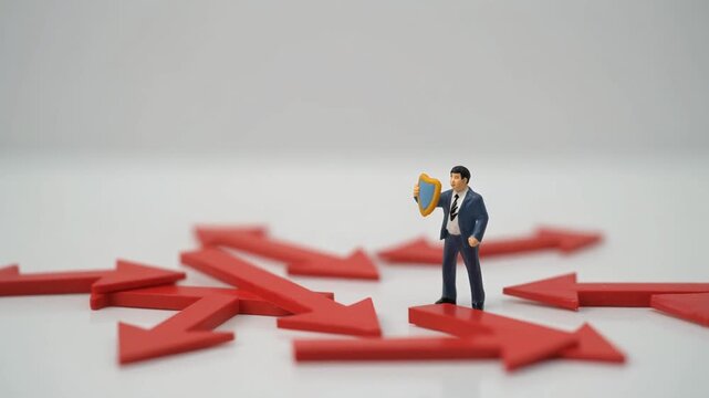 盾を構え攻撃を防ぐミニチュア人形