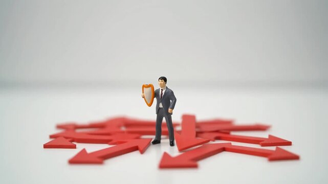 矢の脅威から身を守るビジネスマン人形