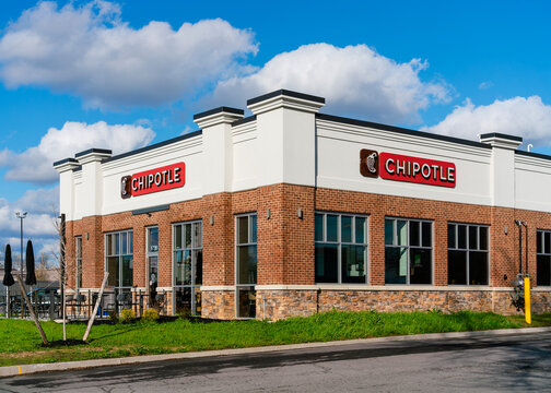 Rome, NY - Apr 19, 2026: Exterior view of Chipotle Mexican Grill restaurant located at 736 Black River Blvd N, an American fast‑casual restaurant chain with over 3,200 locations worldwide