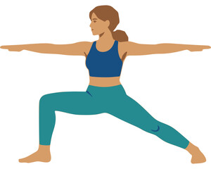 Fototapeta premium Vector illustration of a woman practicing the Warrior II yoga pose