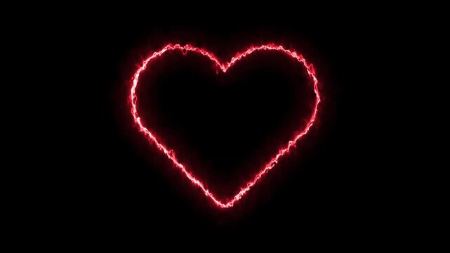 Glowing red fire heart shape outline on a dark black background
