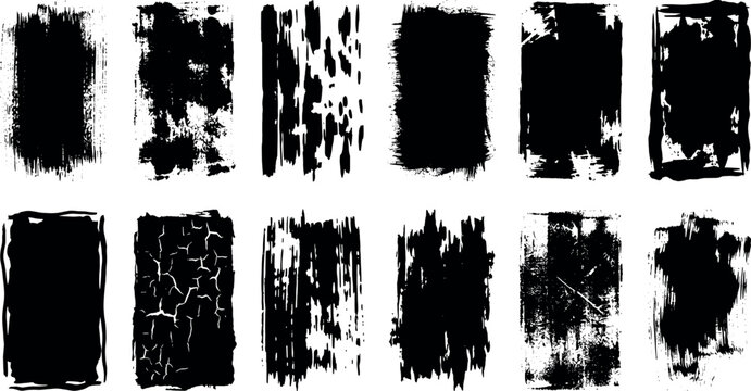 Abstract black and white grunge brush strokes vector textures collection featuring distressed frames borders scratches grids and textured backgrounds