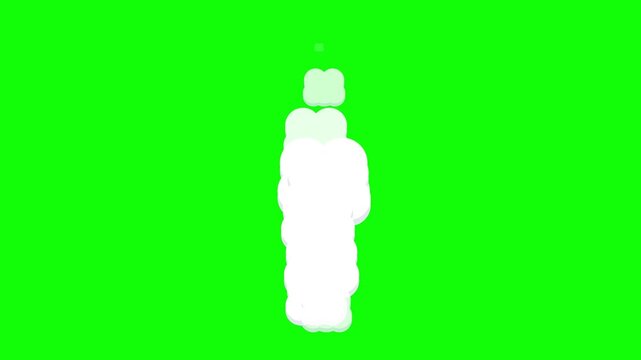 White cloud shapes floating upwards against a vibrant green screen background for visual effects with shapes rising vertically