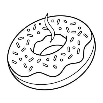 Sweet glazed donut with sprinkles line art icon isolated on white background