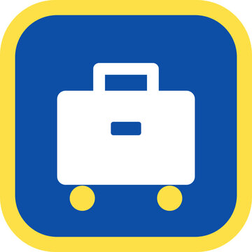 travel luggage with wheels inside a circle symbol, rolling suitcase icon