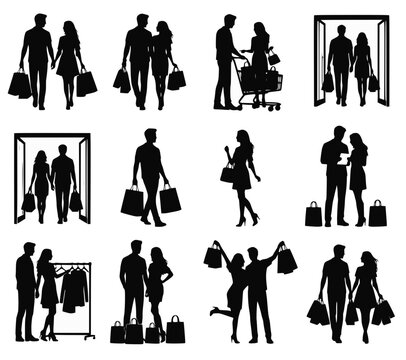 Sets of Couple's with shoping bags vector design 