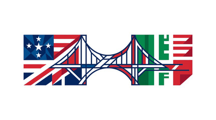 Naklejka premium Abstract Bridge Graphic Connecting Two National Flags Illustration