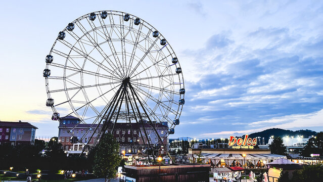 Ferris wheel at Sochi Park at dusk