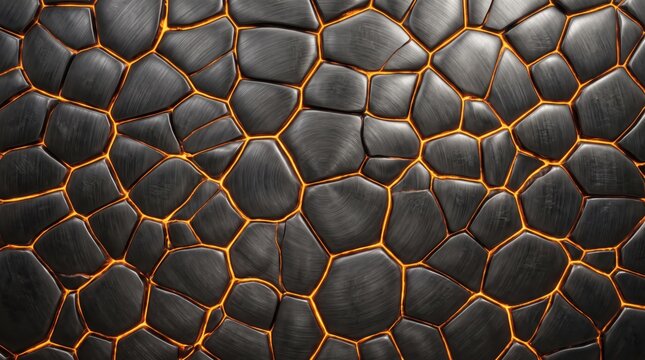 Voronoi cell metallic gunmetal amber glow organic texture