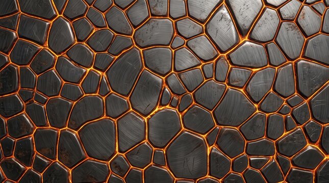 Voronoi cell metallic gunmetal amber glow organic texture