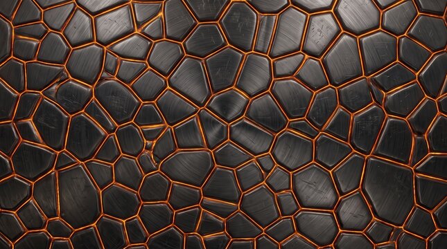 Voronoi cell metallic gunmetal amber glow organic texture