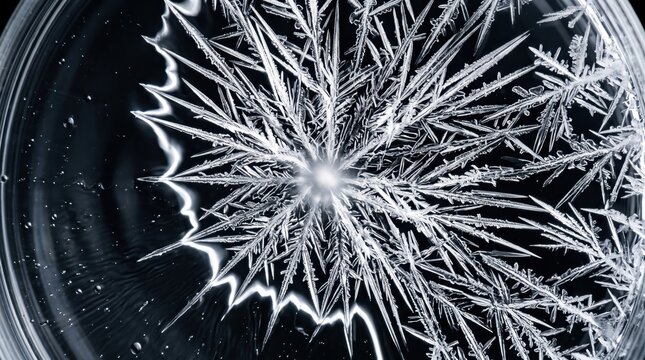 Supercooled water crystallization burst starburst ice texture