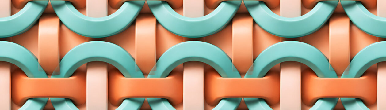 Textured pattern featuring interwoven elements turquoise and peach colors, creating visually appealing design that evokes sense of modernity