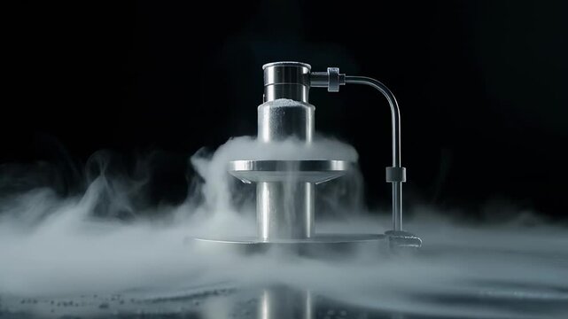 Industrial liquid nitrogen cooling process with vapor clouds and metallic equipment