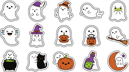Fototapeta premium Cute cartoon ghost stickers for halloween