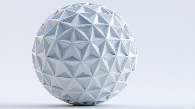 White Geometric Polyhedron Sphere Surface Relief, Abstract Technology 3D Dimensional Structure Concept, Minimal Origami Texture Background Visual Asset