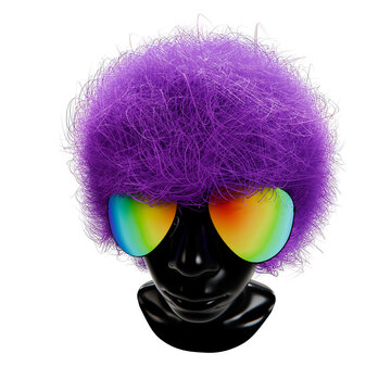 3d mannequin head with colourful afro hairstyle and glasses, transparent background