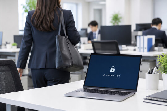 PCをロックして離席する社員
