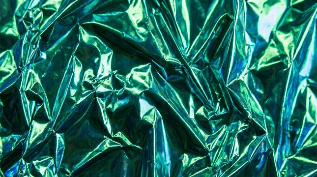 Metallic crumpled foil background with iridescent green and blue reflective light texture foil crumpled metallic iridescent texture background reflective light green blue shine shiny metal abstract