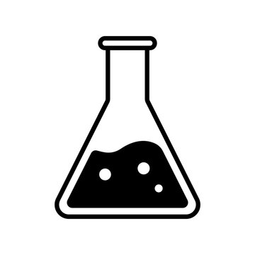 Laboratory flask icon with liquid bubbles vector science chemistry beaker
