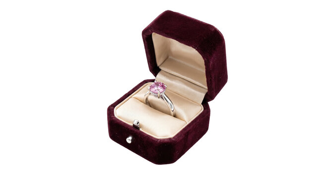 Diamond ring in velvet box isolated on a transparent background