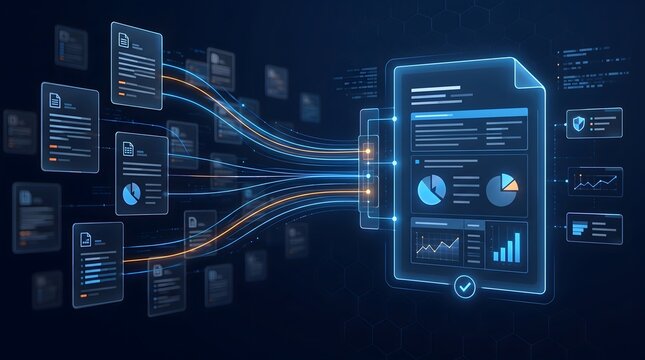 Digital Data Consolidation Interface Visualizing Business Analytics and Performance Metrics