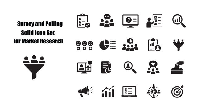 Survey and Polling Solid Icon Set for Market Research