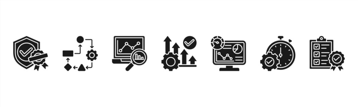 Six Sigma web banner featuring Quality, Process, Analysis, Improvement, Metrics, Efficiency, and Standards for operational excellence and quality management.