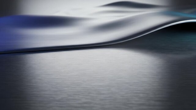 Abstract metallic waves background with brushed texture and subtle blue and cyan lighting