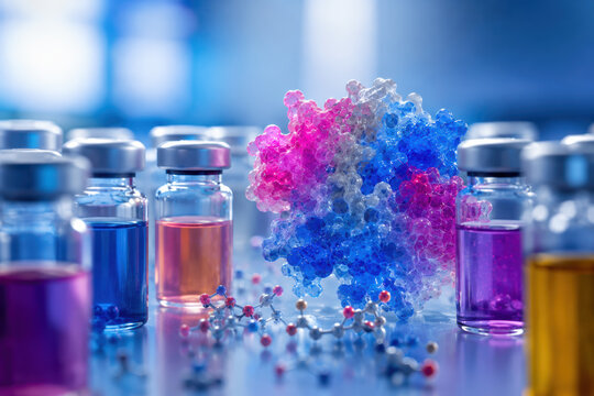 Cancer research therapies molecule laboratory vial medicine biology science pharmaceutical drug development clinical trial