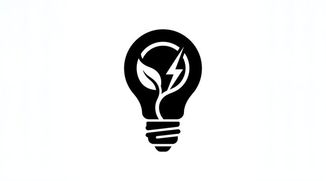 Black energy saving bulb icon with lightning bolt on white background