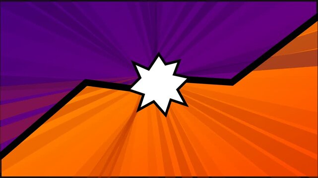 Dynamic Comic Book Versus Background with Sunburst Rays and Starburst in Purple and Orange Colors