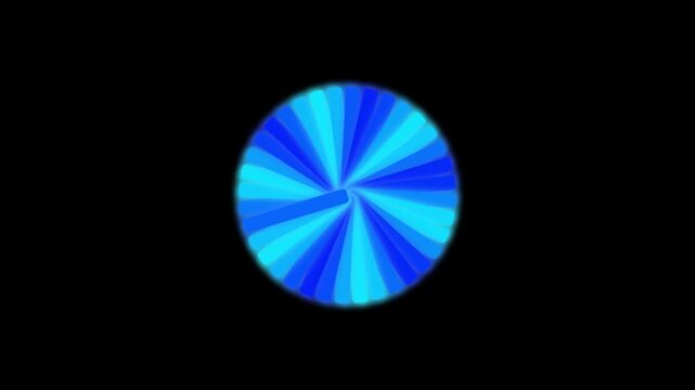 Spinning blue circle with twisting radial patterns against black background in dynamic motion.