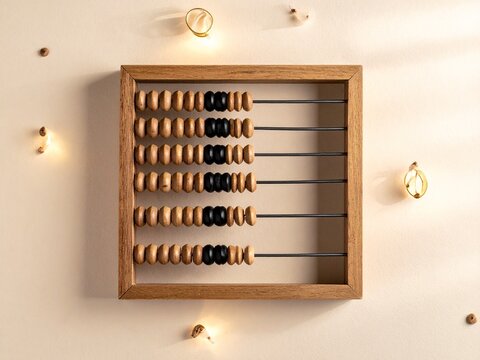 Elegantly designed wooden abacus for mathematical calculation and educational purposes, presented on a soft background with subtle, warm lighting