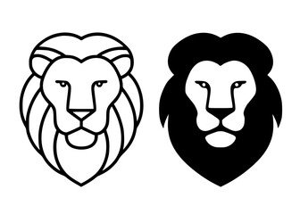 Naklejka premium Lion face illustration icon in outline and silhouette style, for UI/UX app design
