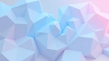 Obraz premium Low poly crystalline 3D render with soft blue to pink gradient 