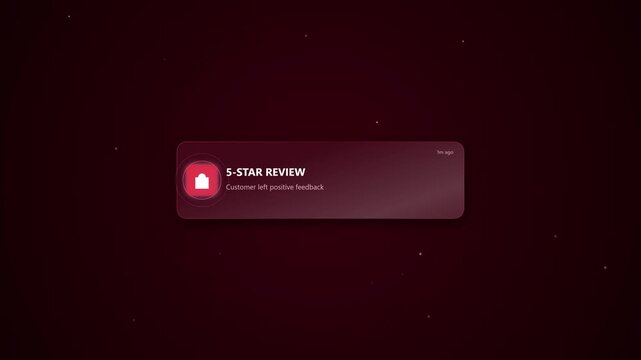 Five star review notification popup with glowing red icon