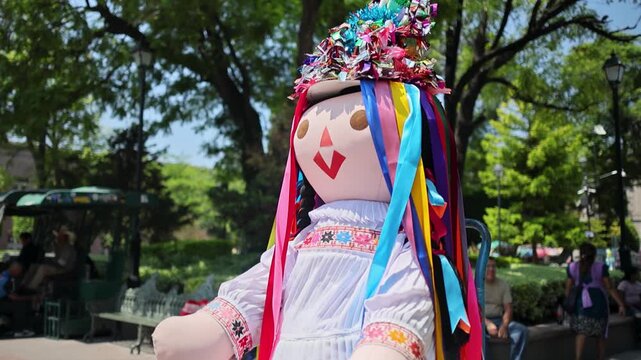Giant Traditional Otomi Lele Rag Doll With Ribbon Crown Queretaro