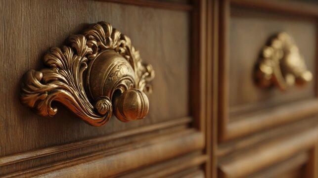 Ornate Vintage Drawer Handle with Detailed Wood Texture and Finish