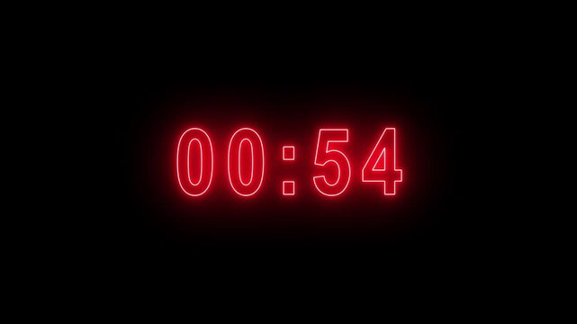 Glowing neon colorful countdown timer animation from 60 to 0 seconds