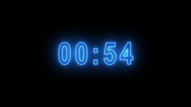 Glowing neon colorful countdown timer animation from 60 to 0 seconds