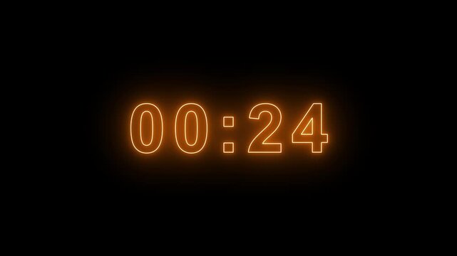 Glowing neon colorful countdown timer animation from 30s to 0 seconds