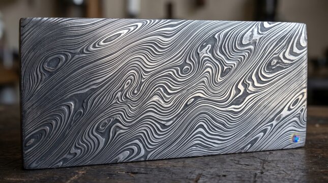 Damascus steel watered blade pattern etched flowing texture