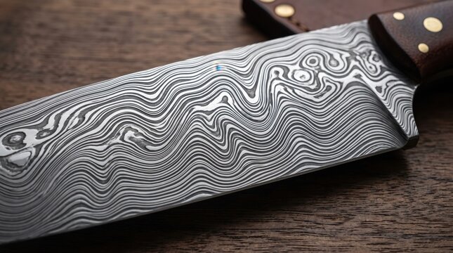 Damascus steel watered blade pattern etched flowing texture
