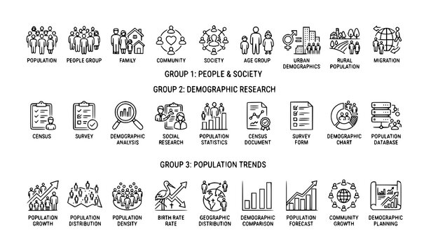 Premium Population Thin Line Icons for Demographics Census Statistics Community Growth and Social Research