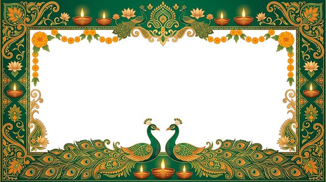 Indian Peacock Border for Diwali Festival
